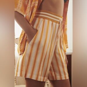 ANTHROPOLOGIE Silky Striped Bermuda Boxer Shorts in Yellow Size XS